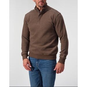 Rustic Ridge Men’s Brown Sweater with Half Zip with Buttons Size Large